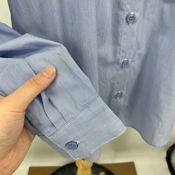 BCBGeneration Shirt Womens S Small Blue Striped Collar Cold Shoulder Button Up - Picture 5 of 16